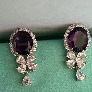 GemsNY Amethyst & Clover Earrings 14k white gold